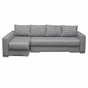 Coltar ALESSIA III extensibil, cu arcuri si lada depozitare, colt stanga, gri, 283x150x75 cm
