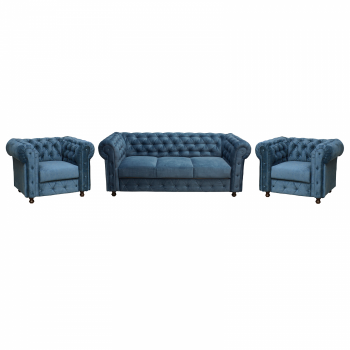 Set CHESTERFIELD 3-1-1, canapea  extensibila 3 locuri si 2 fotolii fixe, albastru