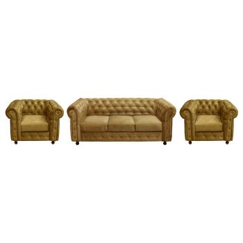 Set CHESTERFIELD 3-1-1, canapea  extensibila 3 locuri si 2 fotolii fixe, galben