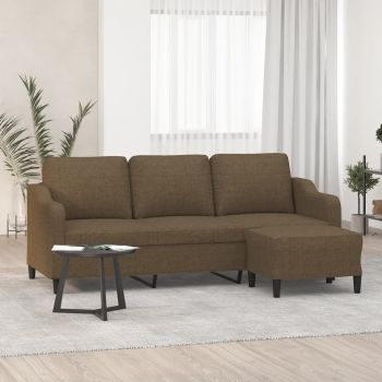 vidaXL Canapea cu 3 locuri cu taburet, maro, 180 cm, material textil