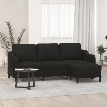 vidaXL Canapea cu 3 locuri cu taburet, negru, 180 cm, material textil