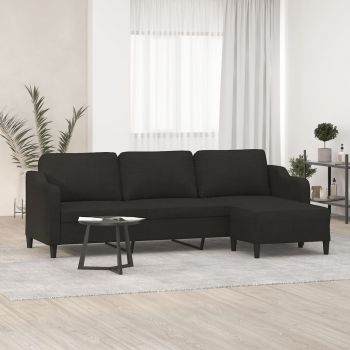 vidaXL Canapea cu 3 locuri și taburet, negru, 210 cm, textil