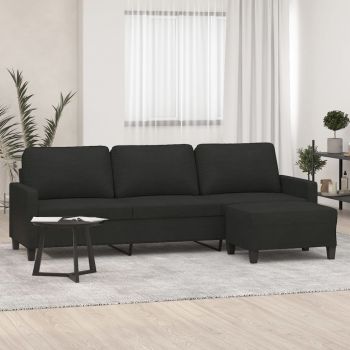 vidaXL Canapea cu 3 locuri și taburet, negru, 210 cm, textil