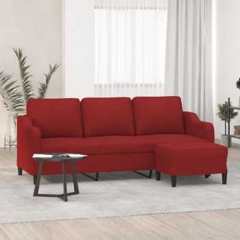 vidaXL Canapea cu 3 locuri și taburet, roșu vin, 180 cm, textil