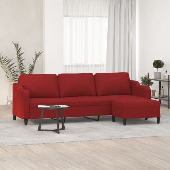 vidaXL Canapea cu 3 locuri și taburet, roșu vin, 210 cm, textil