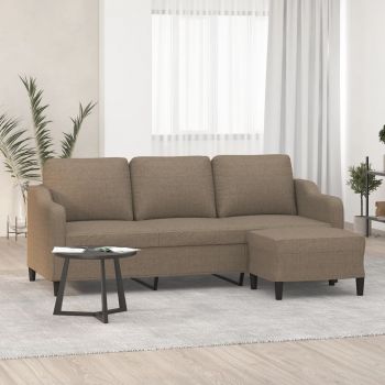 vidaXL Canapea cu 3 locuri și taburet, taupe, 180 cm, material textil