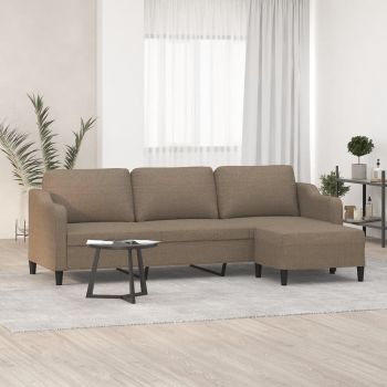 vidaXL Canapea cu 3 locuri și taburet, taupe, 210 cm, textil