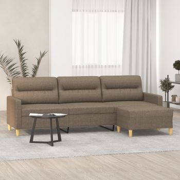 vidaXL Canapea cu 3 locuri și taburet, taupe, 210 cm, textil