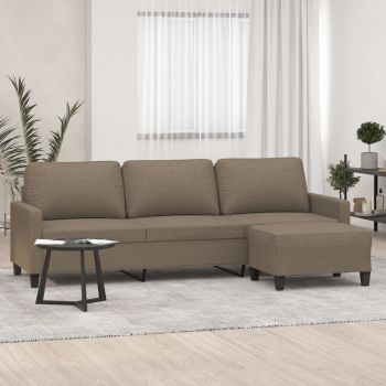 vidaXL Canapea cu 3 locuri și taburet, taupe, 210 cm, textil