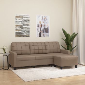 vidaXL Canapea cu 3 locuri / taburet cappuccino 180 cm piele ecologică