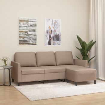 vidaXL Canapea cu 3 locuri / taburet cappuccino 180 cm piele ecologică