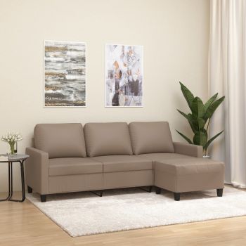 vidaXL Canapea cu 3 locuri / taburet cappuccino 180 cm piele ecologică