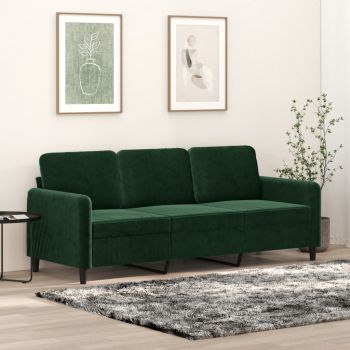 vidaXL Canapea cu 3 locuri, verde închis, 180 cm, catifea