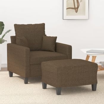 vidaXL Fotoliu canapea cu taburet, maro, 60 cm, material textil
