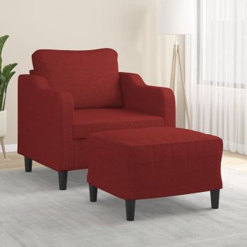 vidaXL Fotoliu canapea cu taburet, roșu vin, 60 cm, material textil