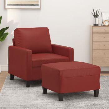 vidaXL Fotoliu canapea cu taburet, roșu vin, 60 cm, piele ecologică