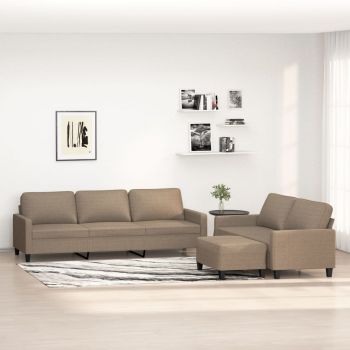 vidaXL Set de canapea cu perne, 3 piese, gri taupe, material textil