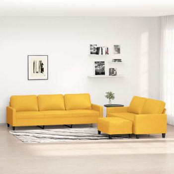 vidaXL Set de canapele cu perne, 3 piese, galben deschis, textil