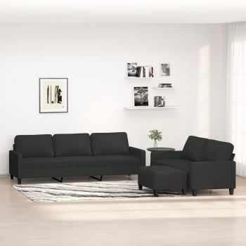vidaXL Set de canapele cu perne, 3 piese, negru, textil