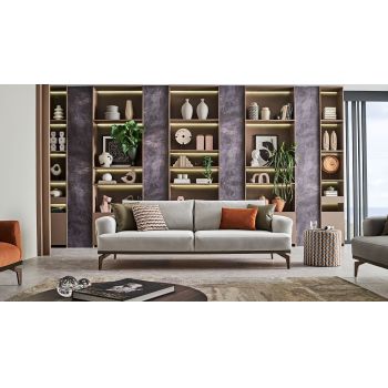 Canapea extensibila tapitata cu stofa, 3 locuri, Piero Velvet Gri Deschis, l240xA97xH83 cm