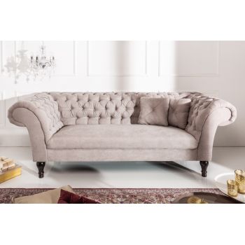 Canapea fixa tapitata cu Catifea Bej L225cm Paris Chesterfield