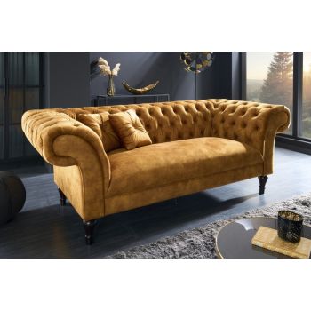 Canapea fixa tapitata cu Catifea Galben L225cm Paris Chesterfield