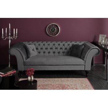 Canapea fixa tapitata cu Catifea Gri L225cm Paris Chesterfield