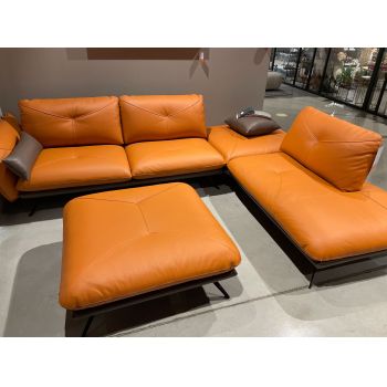 Coltar fix tapitat cu piele naturala, sezlong pe dreapta, Bossanova Orange, l311xA245xH87 cm