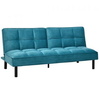 HOMCOM Canapea extensibila cu scaun captusit, canapea cu 3 locuri , canapea cu efect de catifea, verde, Lemn, otel ieftina