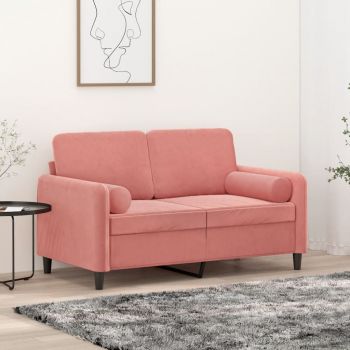 vidaXL Canapea cu 2 locuri cu perne&pernuțe, roz, 120 cm, catifea