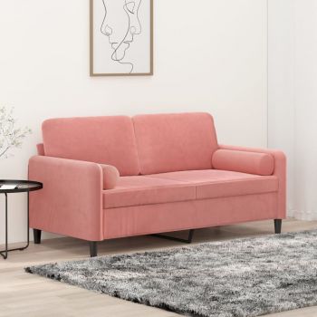 vidaXL Canapea cu 2 locuri cu perne&pernuțe, roz, 140 cm, catifea