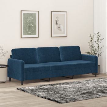 vidaXL Canapea cu 3 locuri, Albastru, 210 cm, material catifea