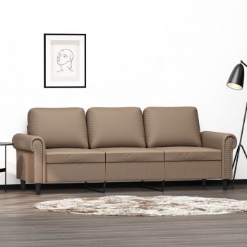 vidaXL Canapea cu 3 locuri, cappuccino, 180 cm, piele ecologică