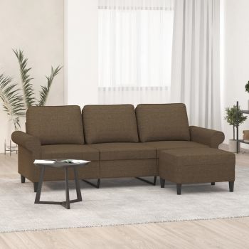 vidaXL Canapea cu 3 locuri cu taburet, maro, 180 cm, material textil