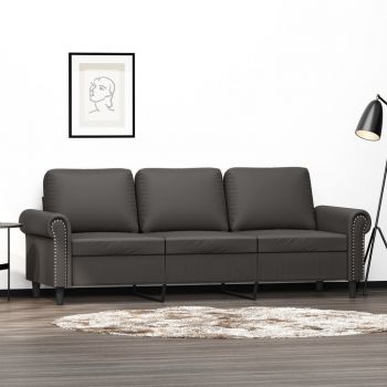 vidaXL Canapea cu 3 locuri, gri, 180 cm, piele ecologică