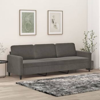 vidaXL Canapea cu 3 locuri, gri închis, 210 cm, material catifea