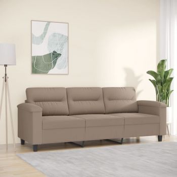 vidaXL Canapea cu 3 locuri, gri taupe, 180 cm, țesătură microfibră