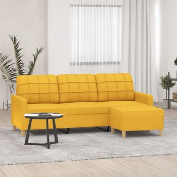 vidaXL Canapea cu 3 locuri și taburet, galben deschis, 180 cm, textil
