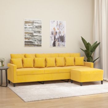 vidaXL Canapea cu 3 locuri și taburet, galben deschis, 210 cm, catifea