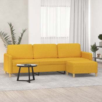 vidaXL Canapea cu 3 locuri și taburet, galben deschis, 210 cm, textil