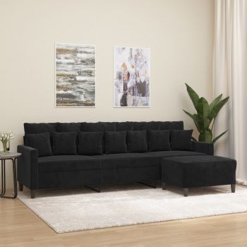 vidaXL Canapea cu 3 locuri și taburet, negru, 210 cm, catifea vidaXL Canapea cu 3 locuri și taburet, negru, 210 cm, catifea