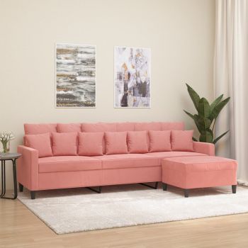 vidaXL Canapea cu 3 locuri și taburet, roz, 210 cm, catifea