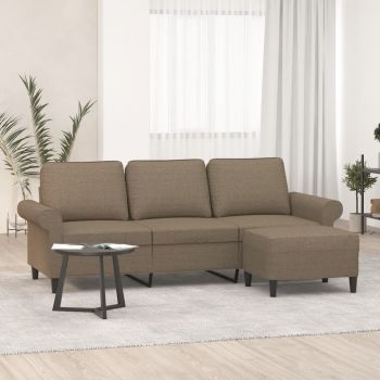 vidaXL Canapea cu 3 locuri și taburet, taupe, 180 cm, material textil