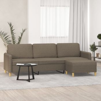 vidaXL Canapea cu 3 locuri și taburet, taupe, 210 cm, textil