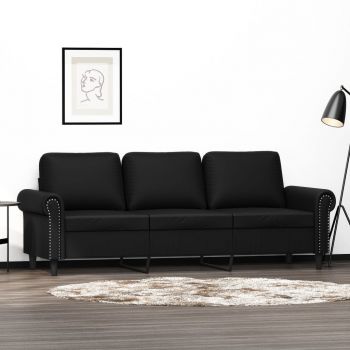 vidaXL Canapea cu 3 locuri, negru, 180 cm, piele ecologică
