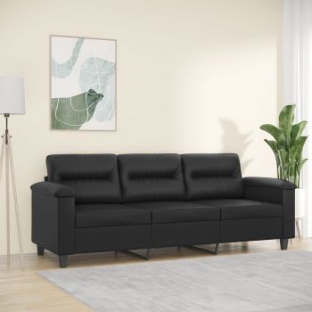 vidaXL Canapea cu 3 locuri, negru, 180 cm, piele ecologică