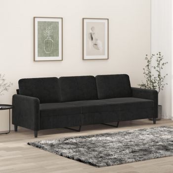 vidaXL Canapea cu 3 locuri, negru, 210 cm, material catifea