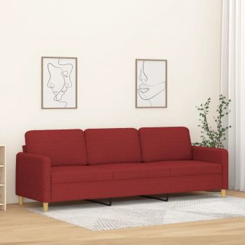 vidaXL Canapea cu 3 locuri, roșu vin, 210 cm, material textil