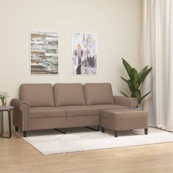 vidaXL Canapea cu 3 locuri / taburet cappuccino 180 cm piele ecologică