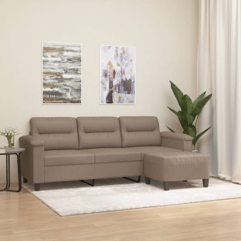 vidaXL Canapea cu 3 locuri / taburet cappuccino 180 cm piele ecologică